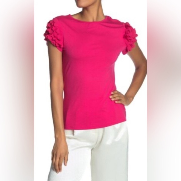 Ted Baker Fuchsia Ruffle Sleeve Tshirt - Picture 4 of 4